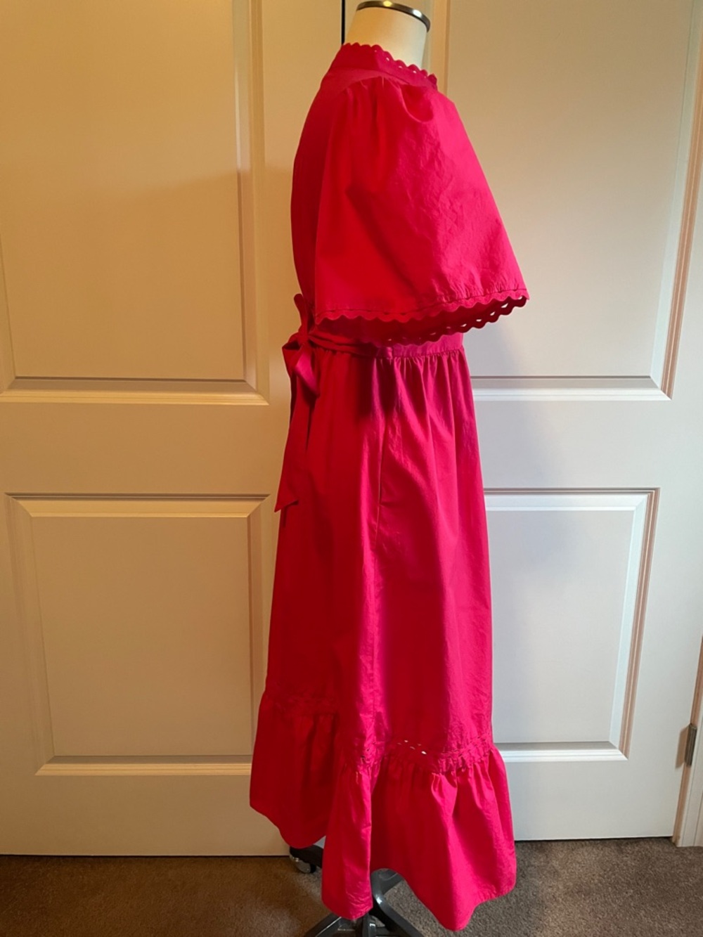 Sugarlips Vibrant Pink Eyelet-Trim Camden Poplin Midi Dress Size Medium - Picture 5 of 12